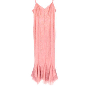 VTG Y2K Pink Lace Beaded Fairy Angel Whimsigoth Tulle Ruffle Hem Maxi Gown 12‎